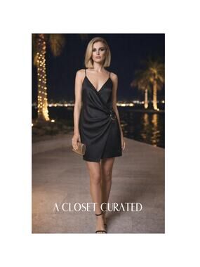 Cushnie Hammered Silk Buckled Mini Dress 2 Black NEW